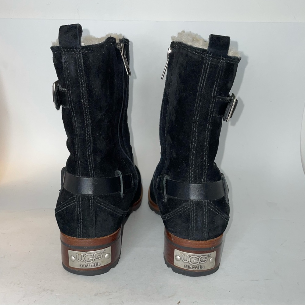 UGG Endell Suede & Shearling Harness Boots Black - Picture 7 of 10